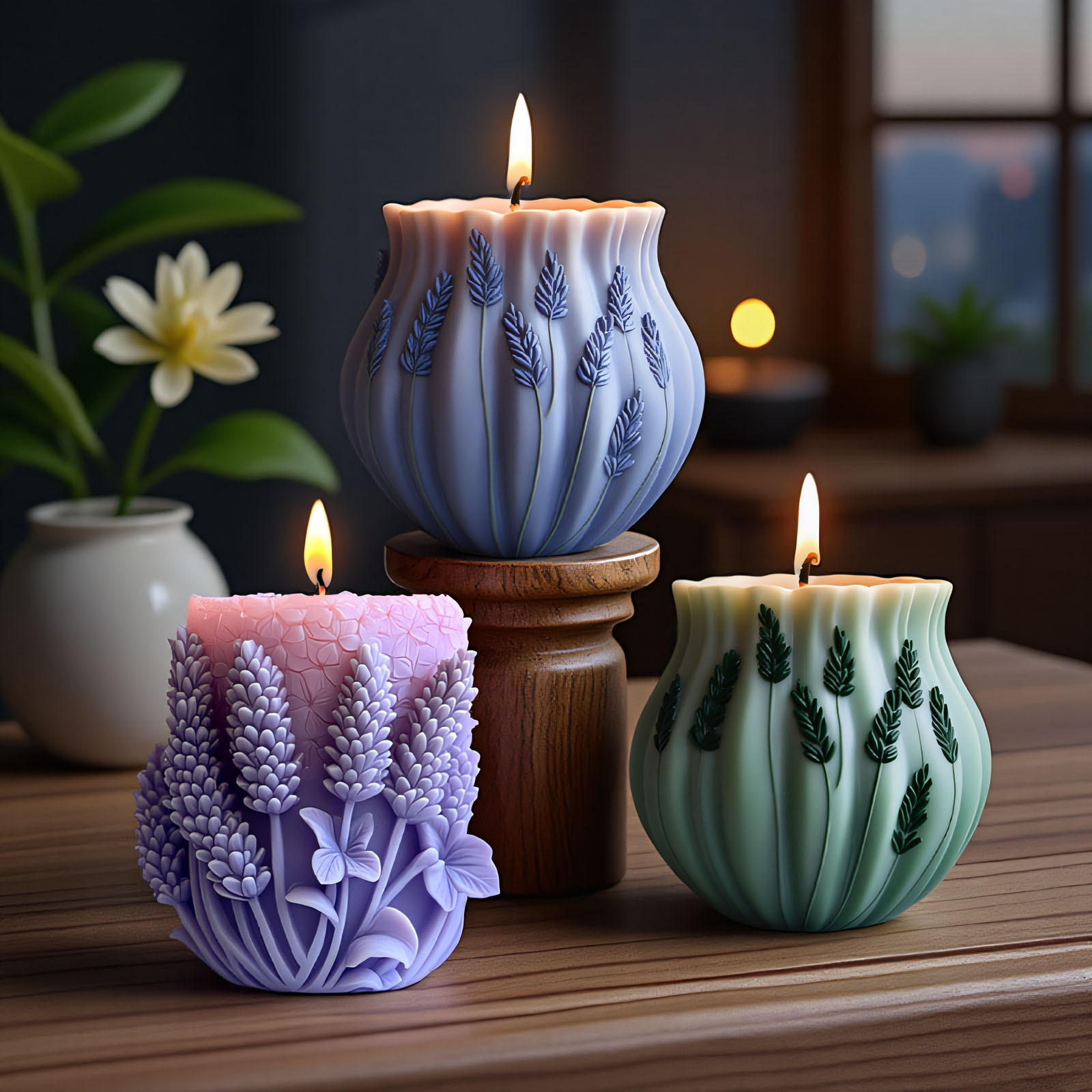 Art Crafts - Lavendel Silikon Kerze Form Zylinder Feder