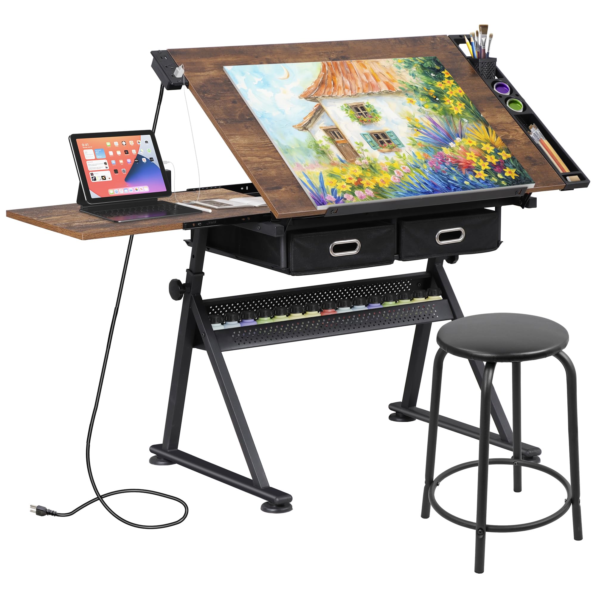Art Crafts - Verstellbarer Zeichentisch mit Hocker, Neigbarer Zeichentisch,
