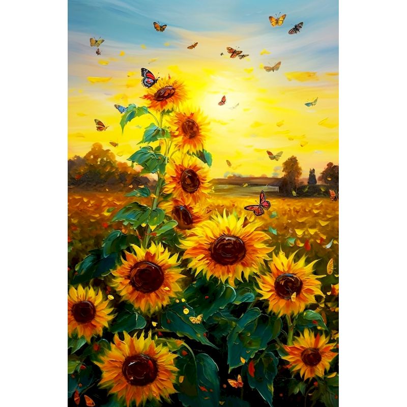 Art Craft Idea - RUOPOTY Sonnenblumen-Diamantmalerei DIY-Bastelset Blumen-Motiv Rund/Quadratisch Bastelzubehör