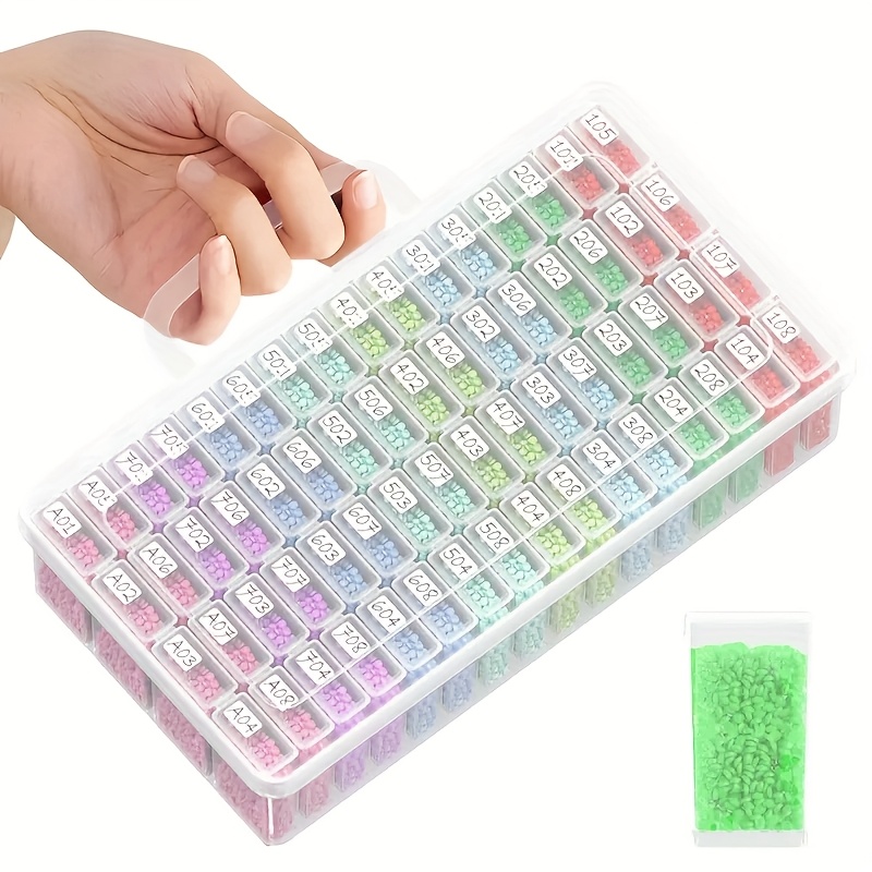 Box Art And Craft - 64-Fächer Transparente Kunststoff-Aufbewahrungsbox-Set für Diamantmalerei, Tragbarer